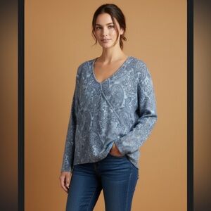 CAROLE LITTLE Blue Angora Lambswool Sweater Size 1X Faux Wrap‎